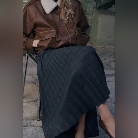 MANGO MNG Accordion Pleated Checked Midi Retro Skirt 4 - Picture 3 of 16